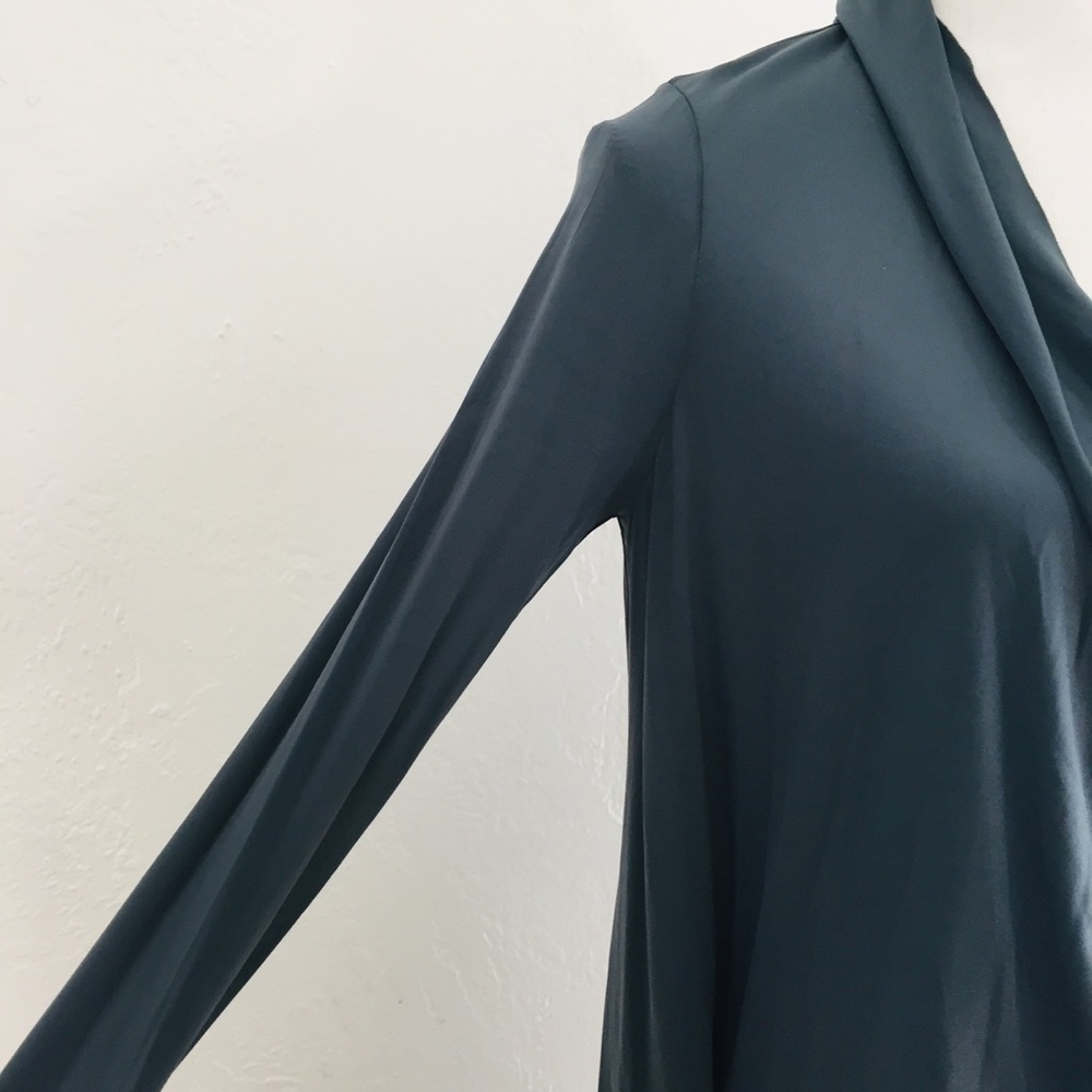 AllSaints Draped Long-Sleeve Mini Dress in Deep Teal and also available in Black - Picture 4 of 8